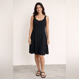 EILEEN FISHER  A-line Flare Trapeze Dress Small Black Seamed Cotton Overlay LBD